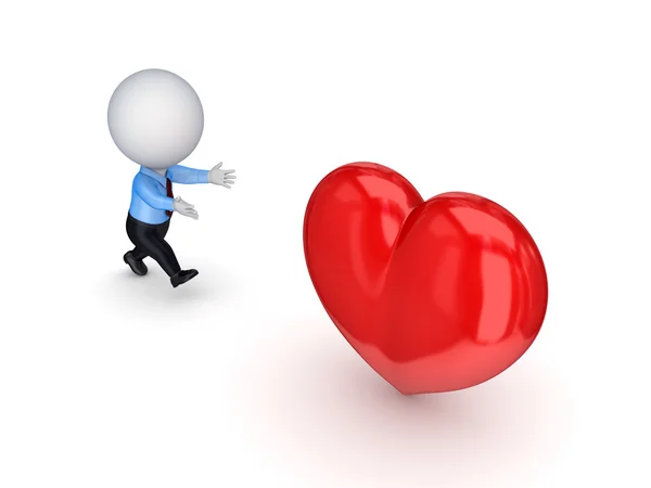 3D-kleine persoon loopt tot een rood hart. — Stockfoto