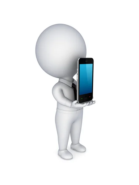 .3d small person with modern mobile phone. — Stock Photo, Image