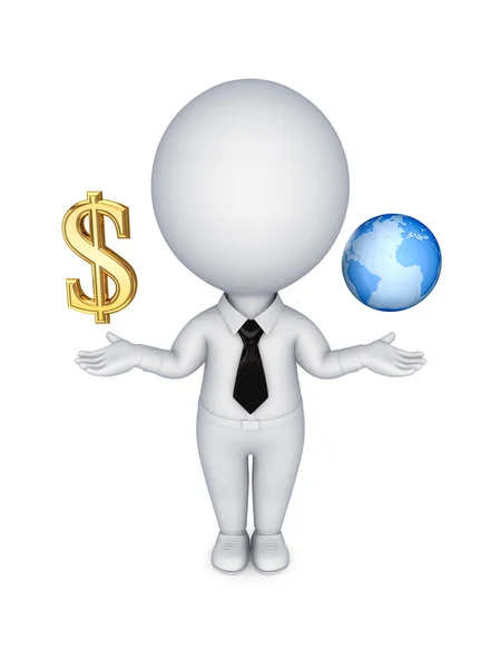 3d person with a dollar sign and planet earth. — Stock Photo, Image