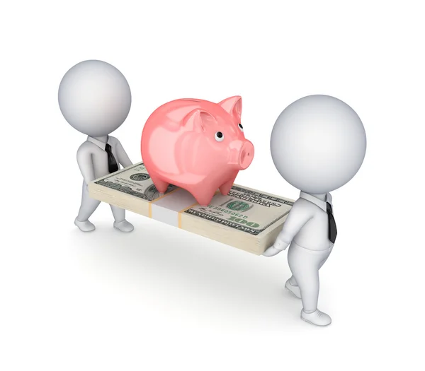 3d 小的粉红小猪银行和美元包. — 图库照片