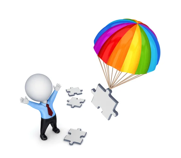 3D-kleine persoon en kleurrijke parachute. — Stockfoto