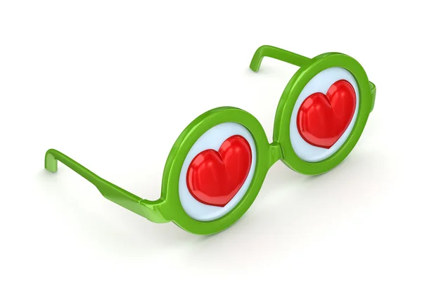 Round glasses with a red hearts inside. — Stock Photo, Image