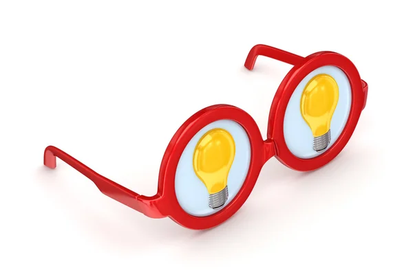 Green glasses with idea symbol inside. — Stock Photo, Image