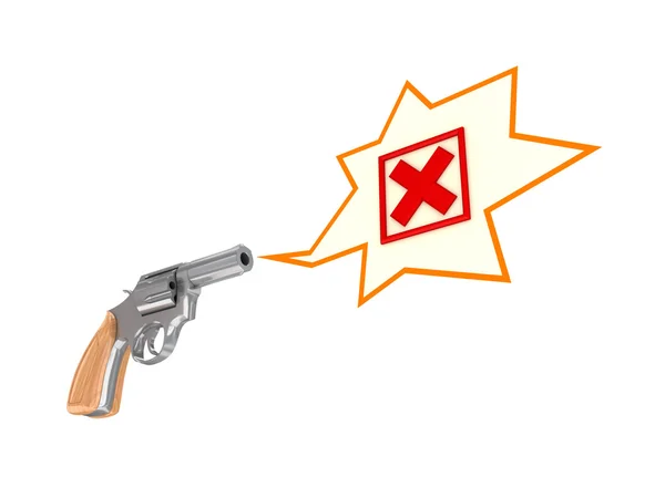 Revolver and red cross mark. — Stock Photo, Image