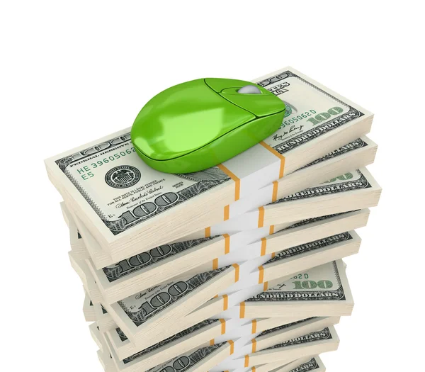Big stack of dollars and PC mouse. — Stock Photo, Image