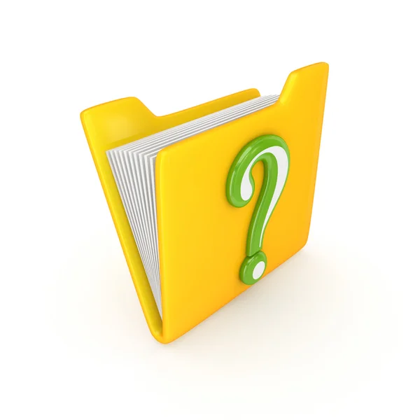 Folder żółty i zielony znak zapytania. — Zdjęcie stockowe