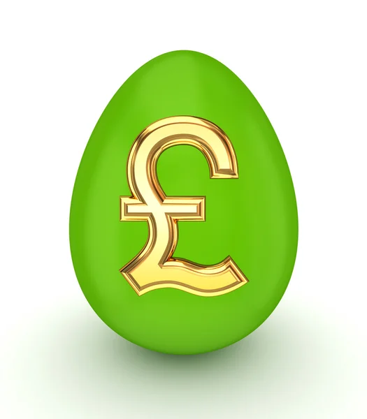 Green egg with a golden pound sterling sign. — Stock Photo, Image