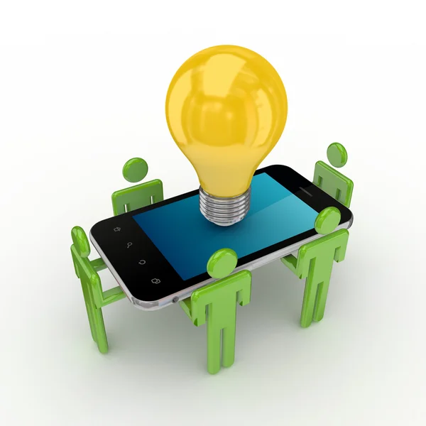 3D-kleine, mobiele telefoon en idee-symbool. — Stockfoto