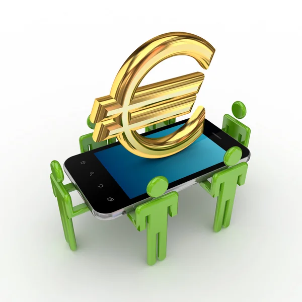 3D-kleine, mobiele telefoon en euro tekenen. — Stockfoto