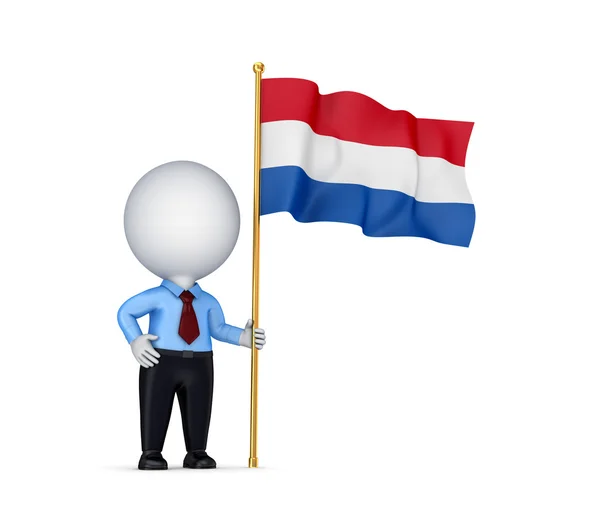 stock image 3d small person with a Flag of the Netherlands.