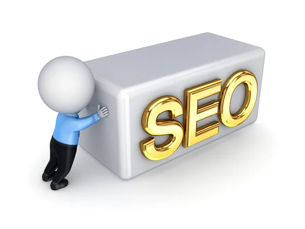 3d small person pushing a word SEO. — Stock Photo, Image