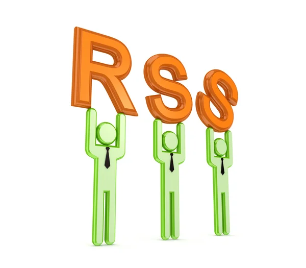 3d small with a word RSS in a hands. — Stock Photo, Image