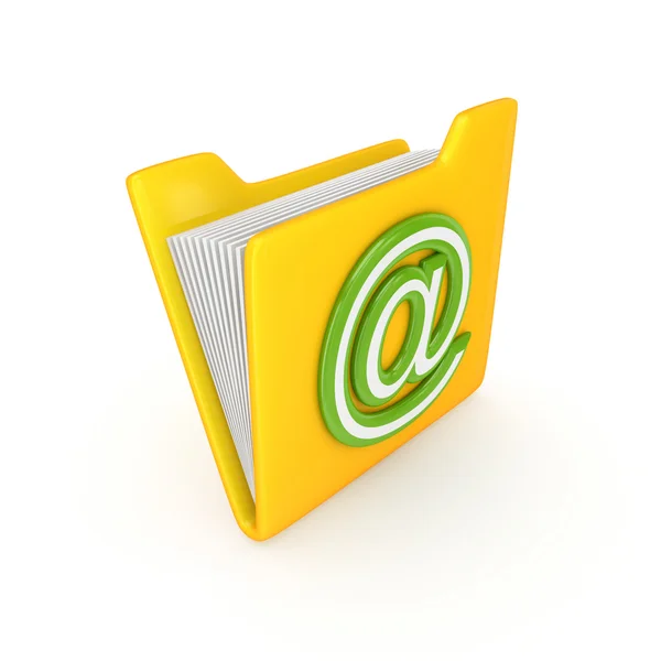 Yellow folder with a green AT symbol. — Stock Photo, Image