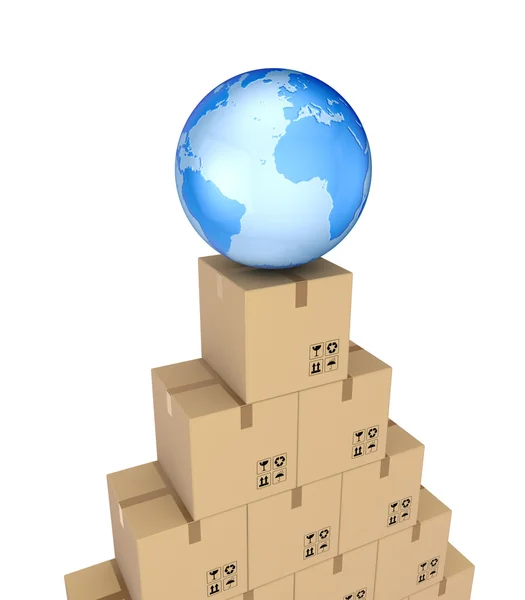Stora världen på en kartong lådor. — Stockfoto