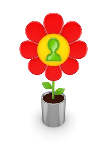 Cute red flower with a green human siluet. — Stock Photo, Image