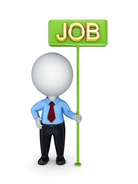 3d small person with a green bunner JOB. — Stock Photo, Image