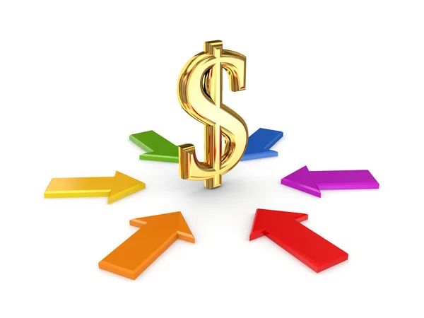 Colorful arrows around dollar sign. — Stock Photo, Image
