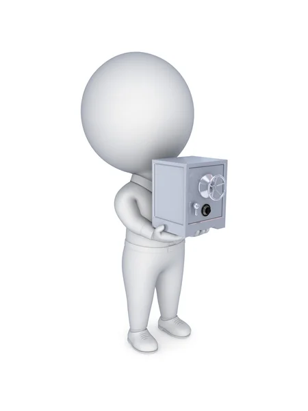 3d small person with an iron safe in a hands. — Stock Photo, Image