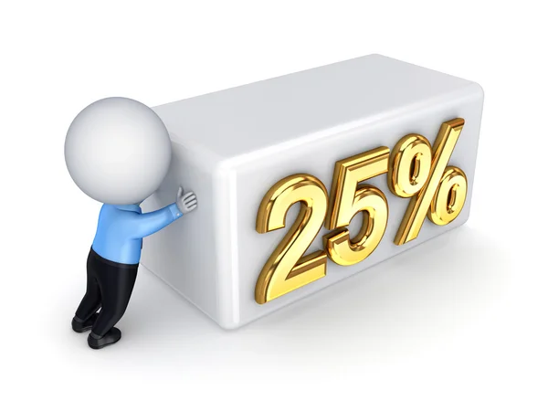 3d small person pushing a word "25%." — Stockfoto