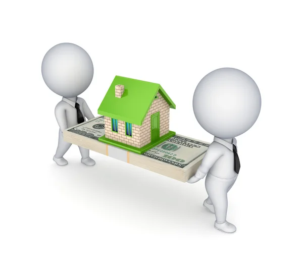 3D, litet hus och dollarn pack. — Stockfoto
