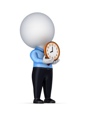 3d small person with a colorful clock in a hands. clipart