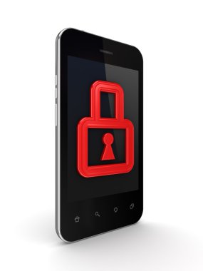 Modern mobile phone with a red lock on a screen. clipart