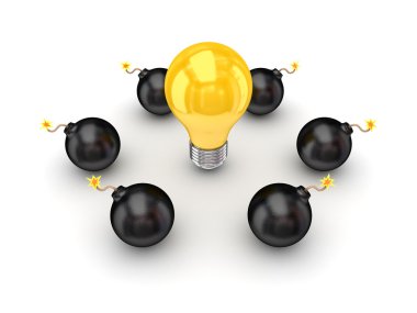 Black bombs around yellow lamp. clipart