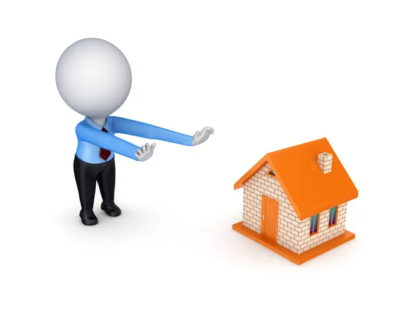 3d person pulling hands to small house. — Stock Photo, Image