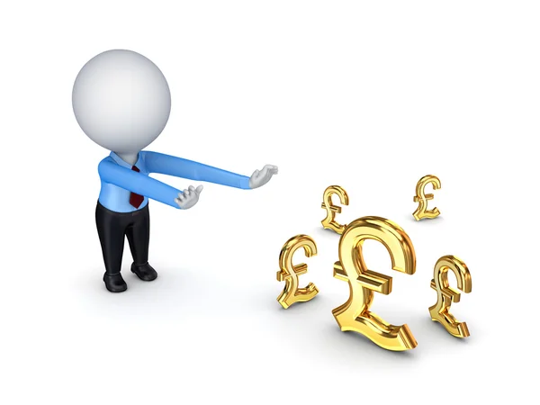 3d person pulling hands to pound sterling signs. — Stock Photo, Image