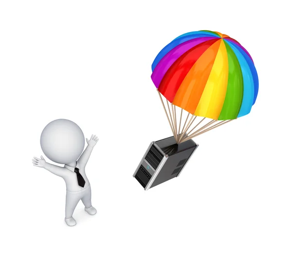 3d маленький человек и красочный парашют . — стоковое фото