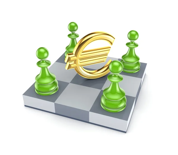 Green pawns around euro sign. — Stock Photo, Image