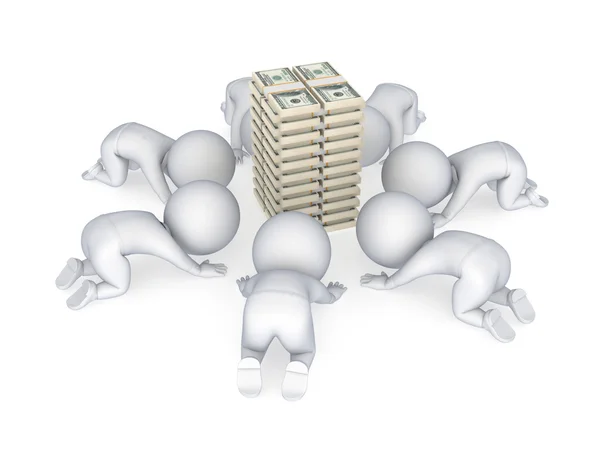 3d small around large dollar pack. — Stock Photo, Image