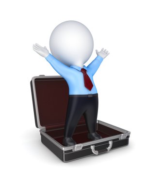 3d small person in opened suitcase. clipart