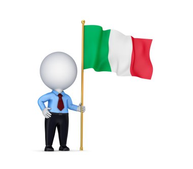 3d small person with an Italian flag in a hand. clipart