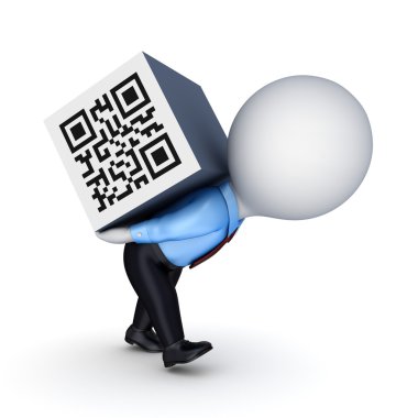 3d samll person and QR code. clipart