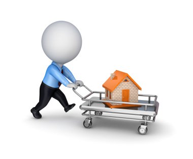3d person with a shopping trolley and small house. clipart