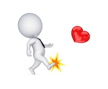 3d small person kicking a red heart. clipart