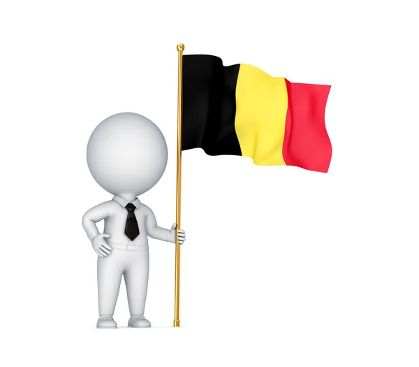 3D malá osoba s vlajkou Belgie v ruce. — Stock fotografie