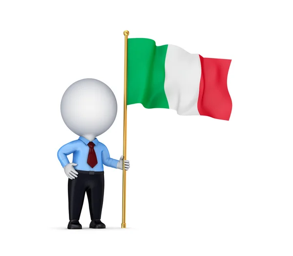 3D-kleine persoon met een Italiaanse vlag in een hand. — Stockfoto
