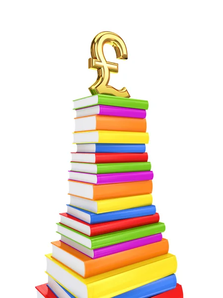 Znak libry šterlinků na velké balení knih. — Stock fotografie