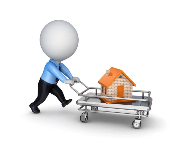 3d person with a shopping trolley and small house. — Stock Photo, Image