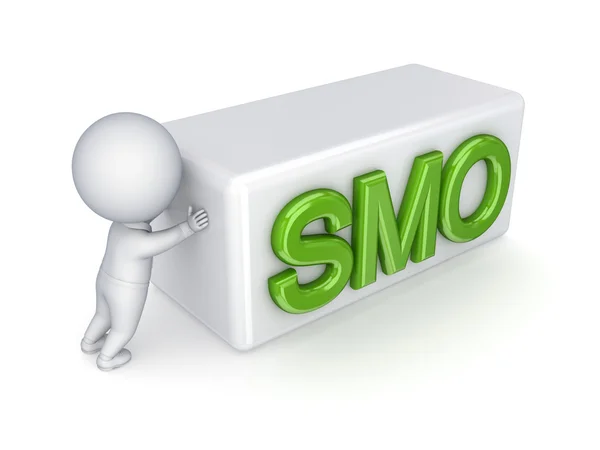 3d small person pushing a word SMO. — Stock Photo, Image