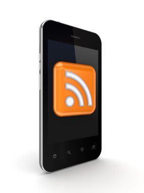 Modern mobile phone with RSS sign on a screen. clipart