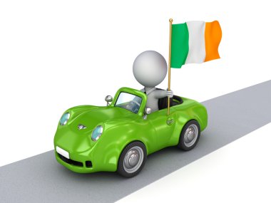 3d small person on orange car with Hungarian flag. clipart