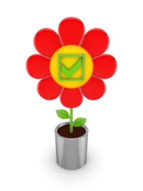 Cute flower with a green tick mark. clipart