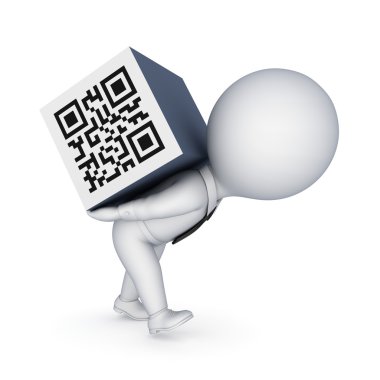 3d samll person and QR code. clipart