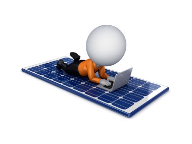 3d small person lying on a solar battary. clipart