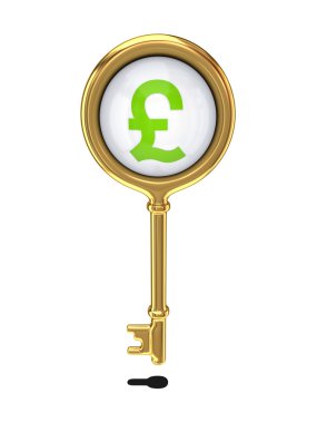 Golden key with a pound sterling sign. clipart
