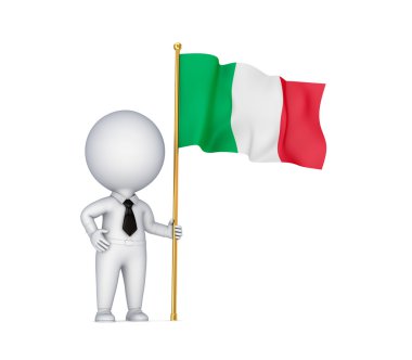 .3d small person with an Italian flag in a hand. clipart