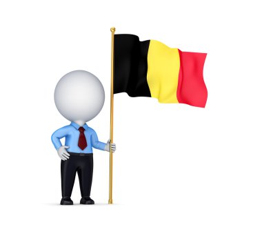 3d small person with a Belgium flag in a hand. clipart